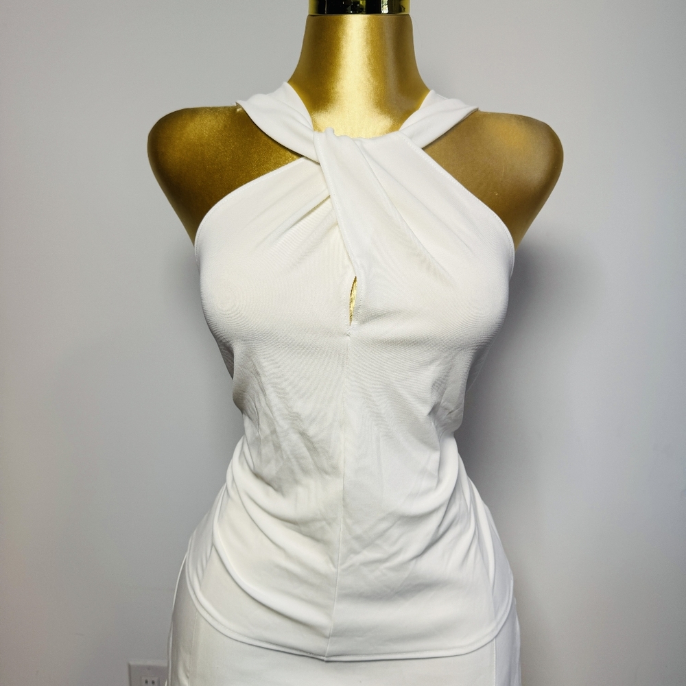 Zara White Asymmetrical Sleeveless Halter Neck Top